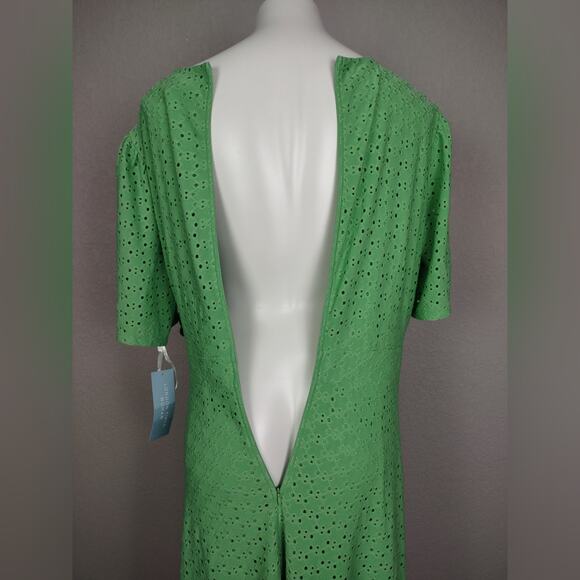 London Times Green Eyelet Ruffle Faux Wrap Midi Dress Size 14W - Picture 11 of 13